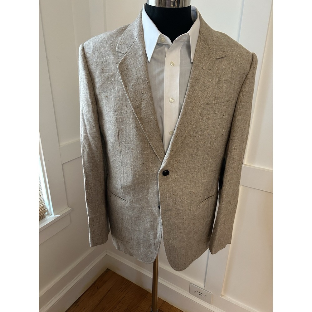 Vtg 70s Tan Fleck Tweed Sports Coat 46 Leather Elbow Patch & Buttons Bespoke